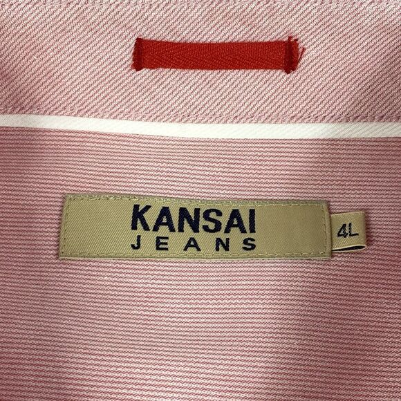 Vintage Kansai Yamamoto Jeans Shirt Mens Size 4L Pink Striped Button Down RARE - Picture 3 of 14